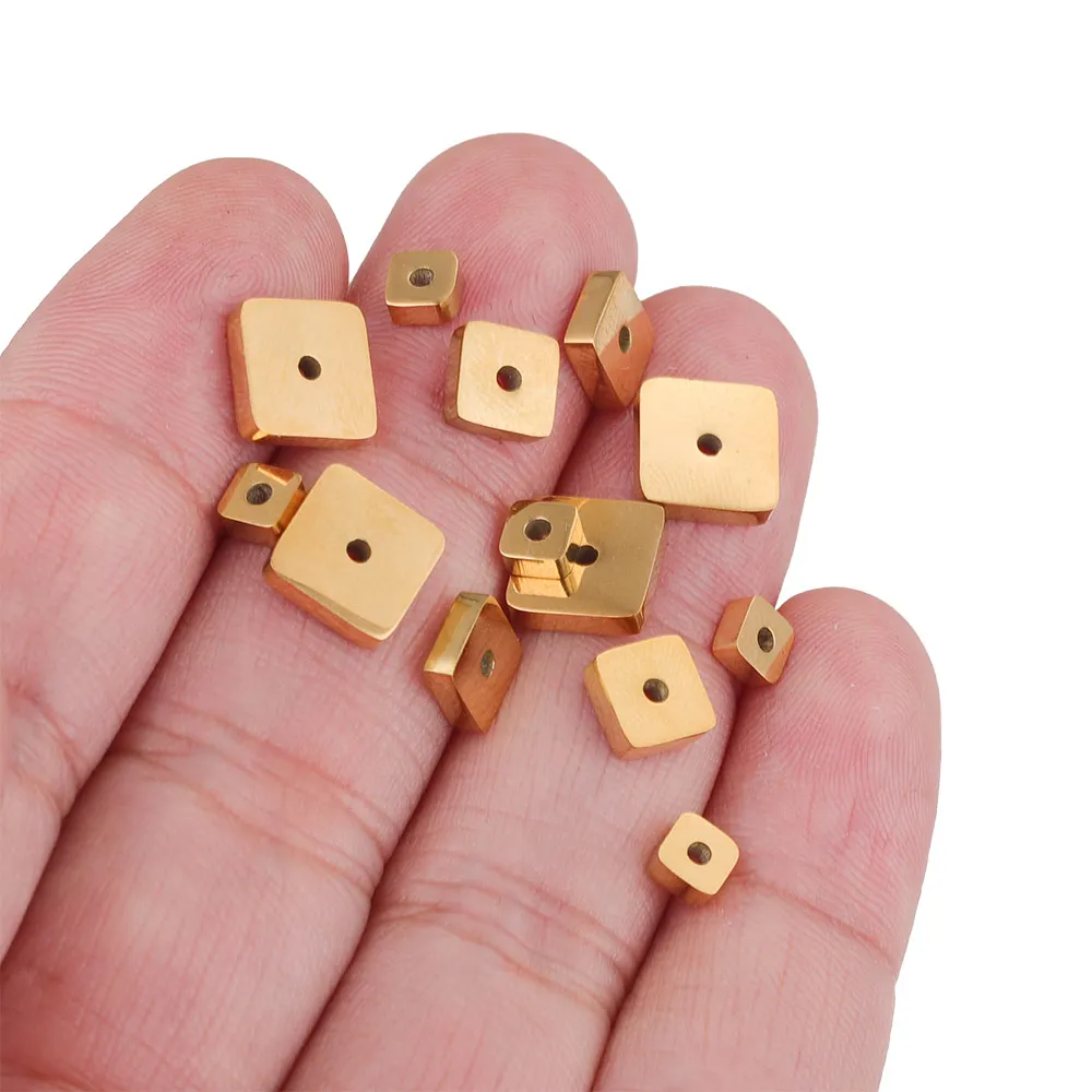 10Pcs/Lot 8 6 4 Hole 1mm Stainless Steel Gold Color Square Charms Flat Spacer Beads for Needlework Jewelry Making Materials Bulk