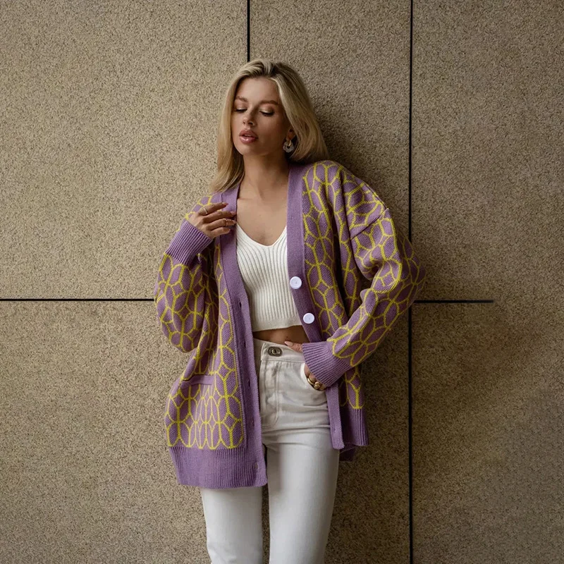 Chemise tricotée sans col pour femme, haut ample, motif en maille, tempérament OL, nouvelle collection automne 2024