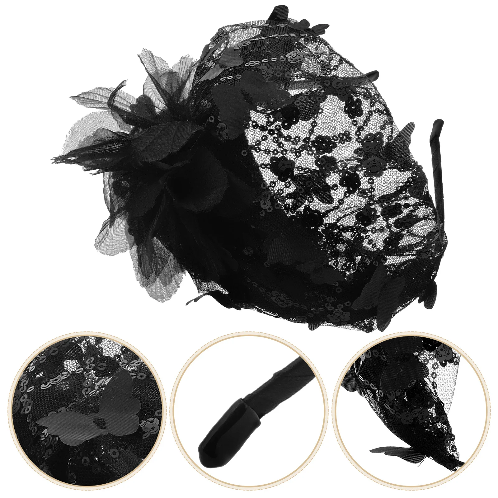 

Tea Party Lace Mesh Fascinator Elegant Flower Headpiece Butterfly Hairband Women Hair Decor Women's Fascinators