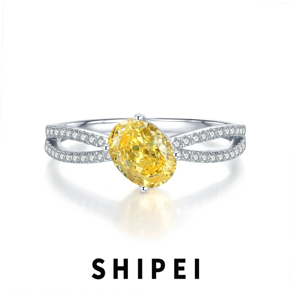 

SHIPEI Solid 925 Sterling Silver Crushed Ice Cut 6*8 MM Pink Sapphire Citrine Gemstone Wedding Engagement Ring Fine Jewelry Gift