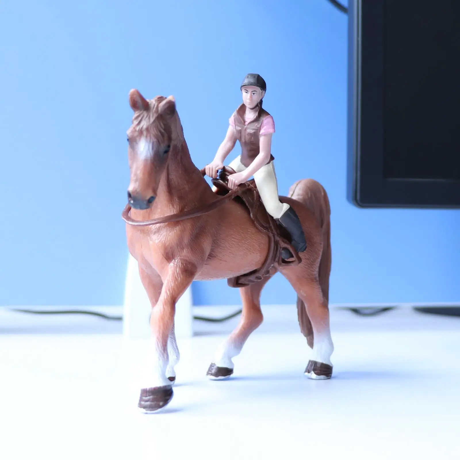 Figurine d'animal de ferme en plastique, cheval avec cavalier, jouet de Collection, Statue, modèle d'animal de ferme