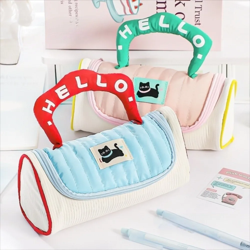 

Large Capacity Colorblock Kitten Pencil Case Multifunctional Candy Color Handheld Makeup Bag Stationery Organizer Aesthetic