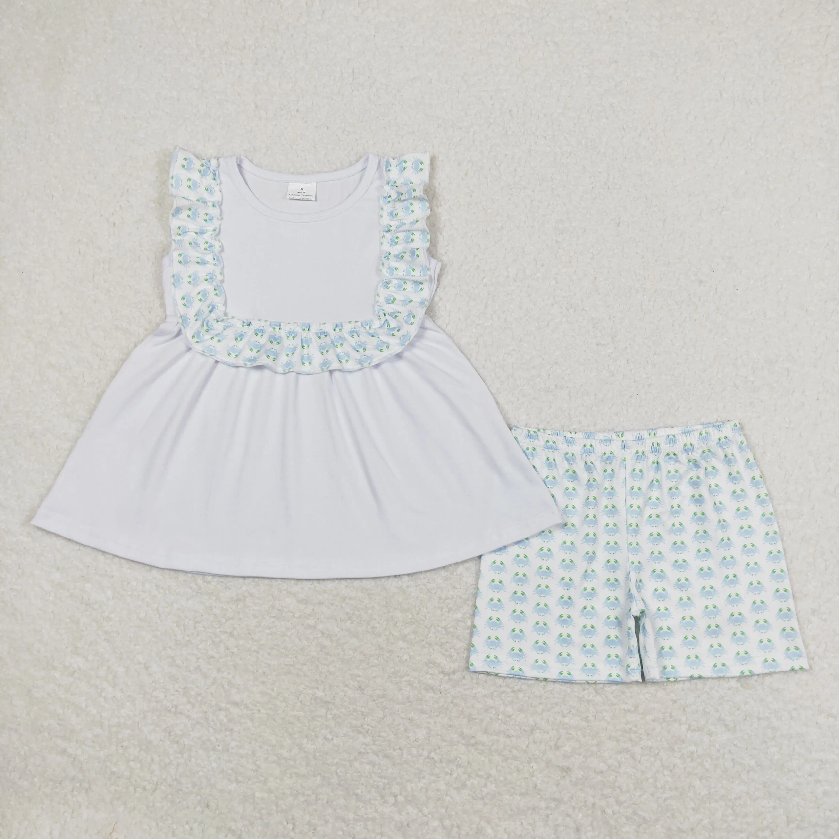 

GSSO1009 Wholesale baby boys clothes girls Crab lace white sleeveless shorts suit Summer Boutique clothes for girls sets