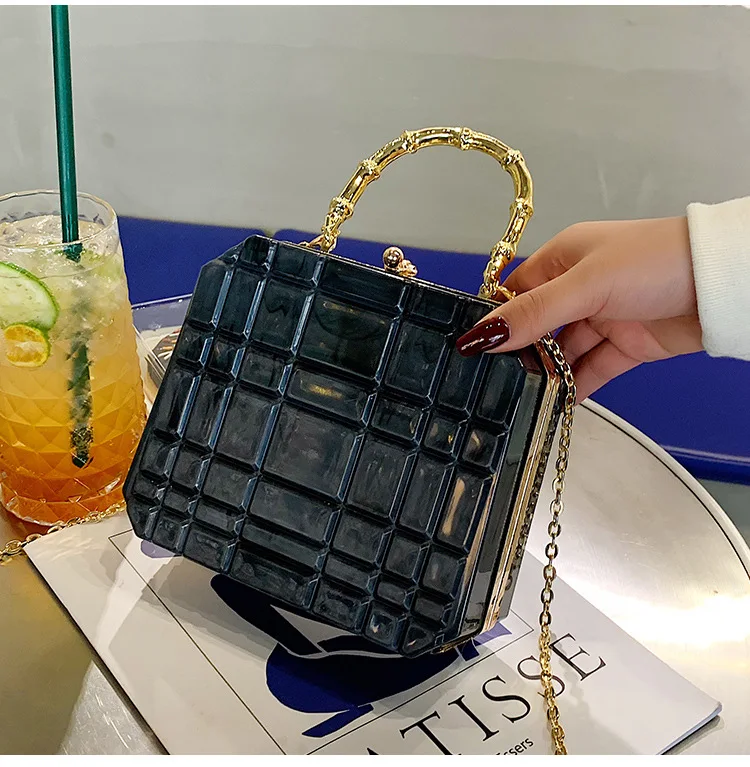 Imitation Bamboo Handle Women\'s Small Handbag 2022 New Elegant Acrylic Hander Bag Chain Shoulder Summer Beach Bag Cross Body