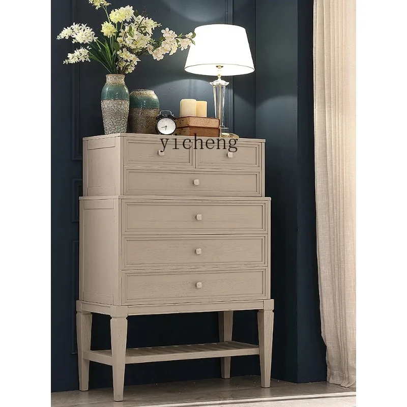 Light Luxury Light Gray Red Solid Wood Six-bucket Cabinet Bedroom Furniture All Solid Wood Storage Bucket CabinetD24