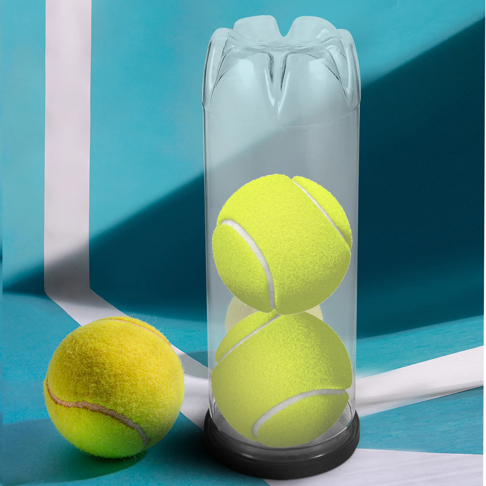 4-tenniscilinderhouders PVC transparante container Zwart deksel Slijtvaste draagbare opslag voor ballen Tennisaccessoires