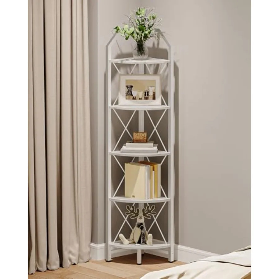 

Угловая полка в индустриальном стиле, угловой книжный стеллаж 59,4 дюйма, угловая подставка для хранения, подставка для растений, витрина, угловой книжный шкаф для спальни и гостиной