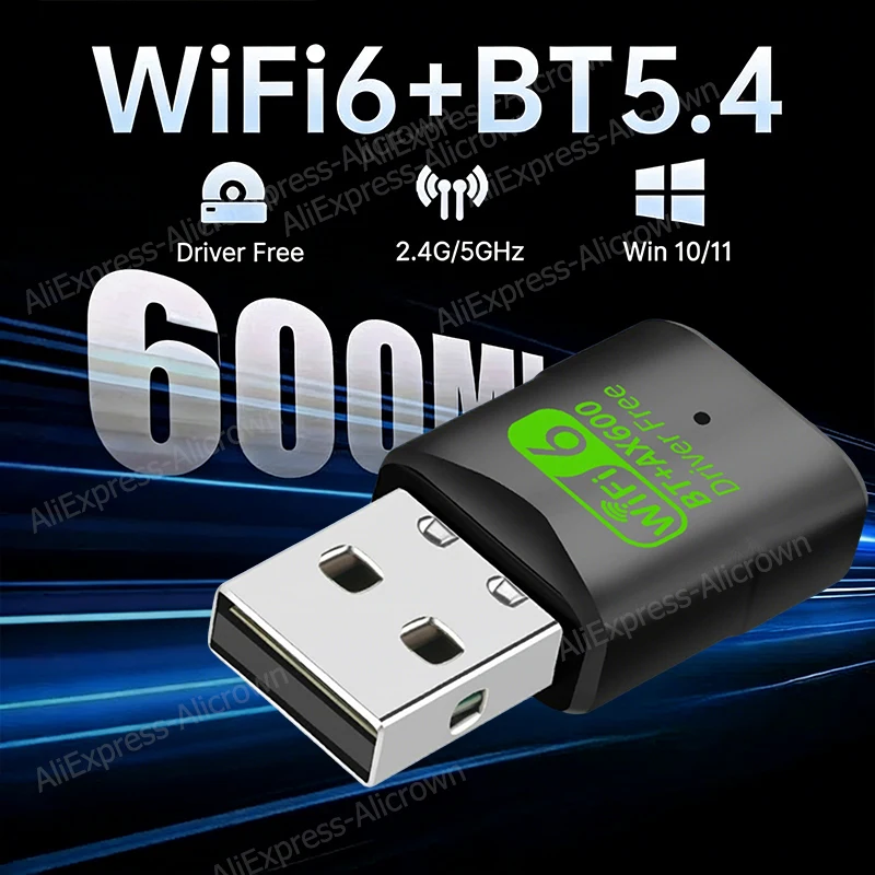 KEBIDUMEI Mini USB Wireless Bluetooth 5.4 600Mbps Adapter WiFi 6 Transmitter Receiver Dongle Dual Band For PC Laptop Win10/11