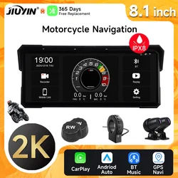 5/8.1 inch IPX8 Waterproof Motorcycle GPS Navigation Wireless Carplay Android Auto 2K DVR Drive Recorder Moto Monitor WIFI