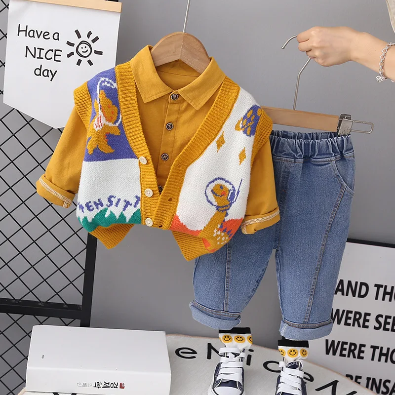 

New Spring Autumn Baby Boys Clothes Suit Children Vest Shirt Pants 3Pcs/Sets Kids Clothing Set Infant Costume Toddler Tracksuits