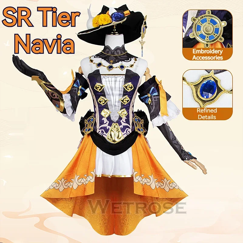 【Wetrose】In Stock Navia SR/SSR Cosplay Costume Fontaine Strap by Rosula Genshin Impact New Нави❤Naviya Nabia Set Wig Hat Rose