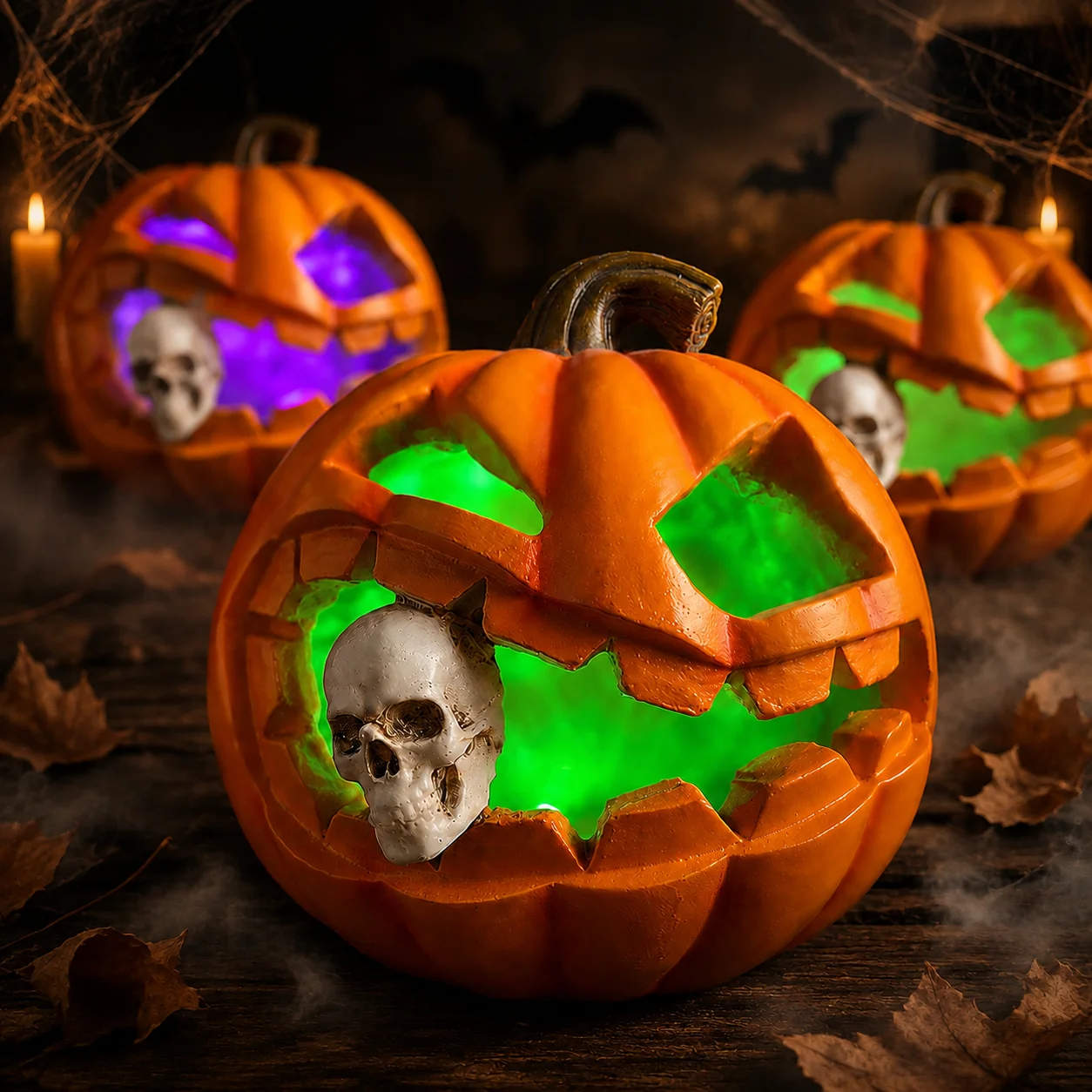 LED Halloween Pumpkin Lantern Light with Skull Design Creative Night Lamp Table Centerpiece Home Party Garden Decoration