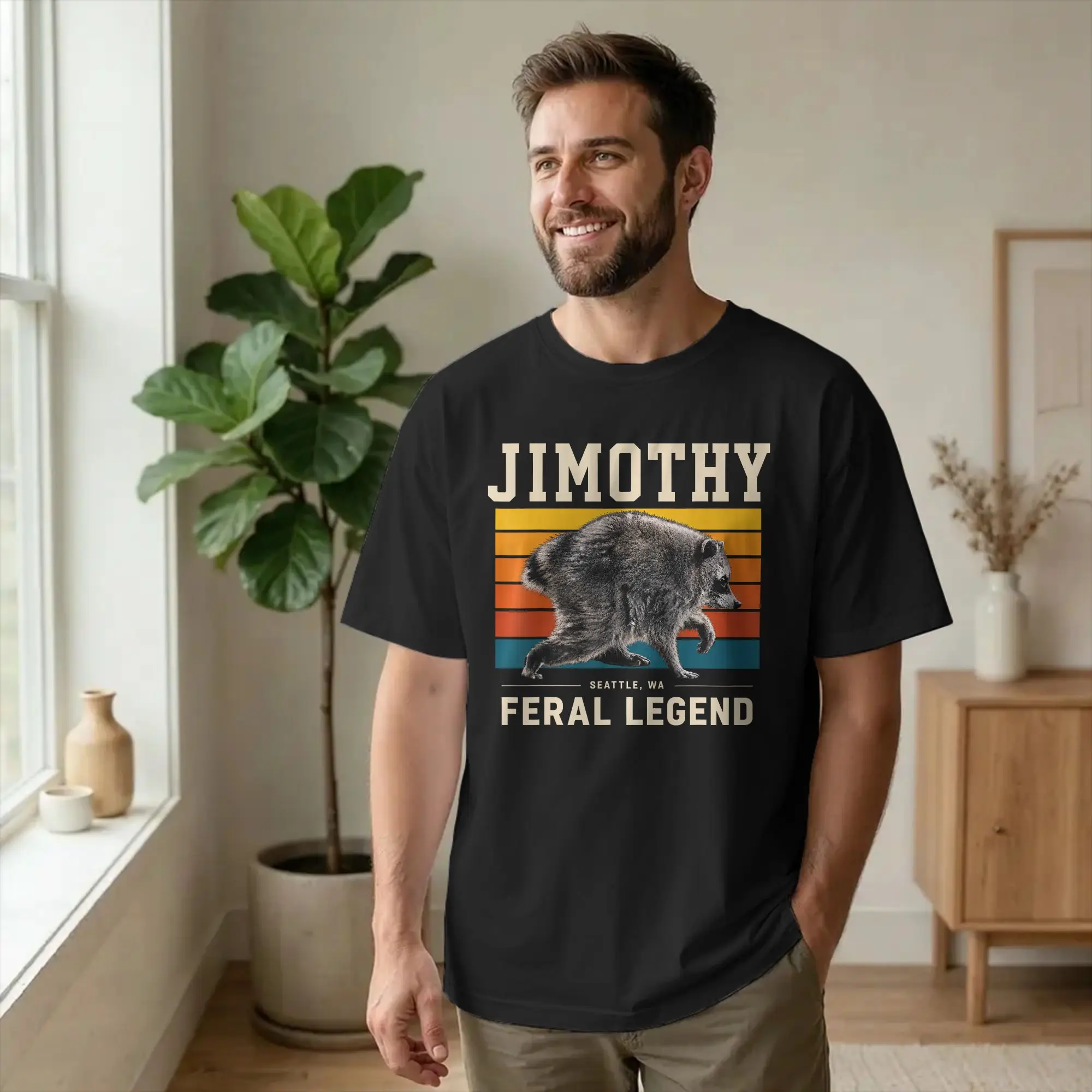 Jimothy Raccoon Seattle Feral Legend Tshirt Unisex Cotton Tops Novelty  O-neck Short Sleeve