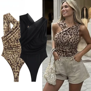 ASDS WOMAN BODY LEOPARD TULL BODYSUIT PLISSED ASKTATIC ANIMAL PRINT BODY FOR WOMEN SUMMER SUMMARY SOCY BLACK BLACK BODYSUIT 10 Main Sales Body Black - №10