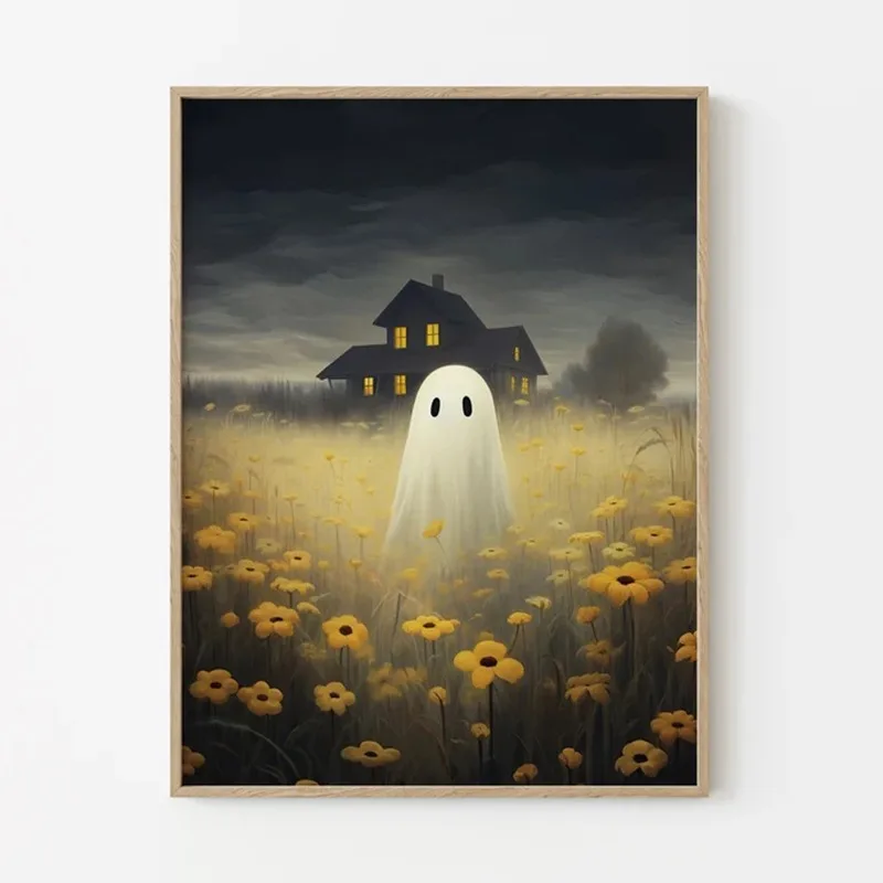 

Ghost HauntedManor Halloween Cute Fancy Poster Wall Sticker for Living Room Bar Vintage Decorative Painting Middle