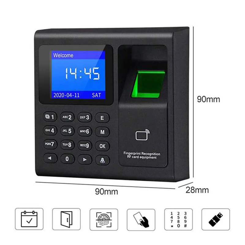 Control de acceso de asistencia con huella dactilar A003, teclado RFID, Control de acceso, reloj de tiempo eléctrico, grabadora, gestión de datos USB con teclas