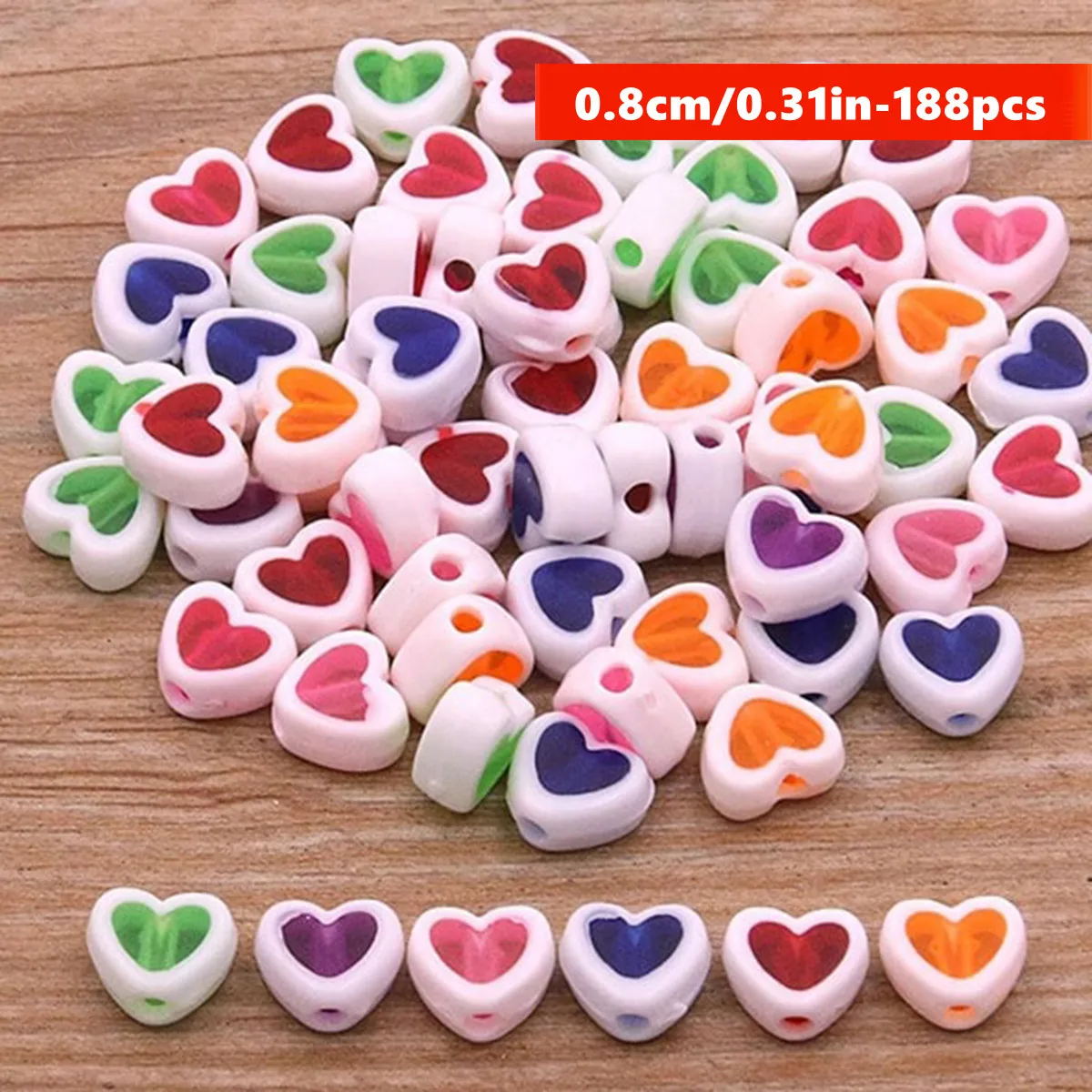 8 mm, 188 Stück, 8 Farben, lila und gemischte pfirsichfarbene Herzperlen für die Herstellung von DIY-Handarbeiten, Kleinunternehmensbedarf – Detail 16