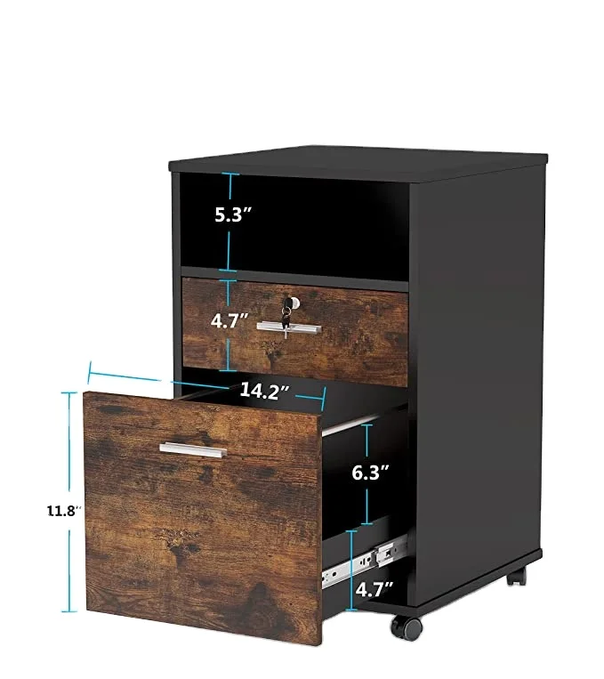 Modern 2 Drawer Mobile File Cabinet Wood Filing Cabinet with Rolling Wheels Home Office Furniture