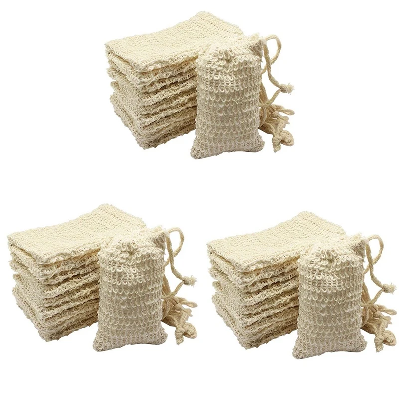 90 Pcs Natural Sisal Soap Bag Exfoliating Soap Saver Pouch Holder