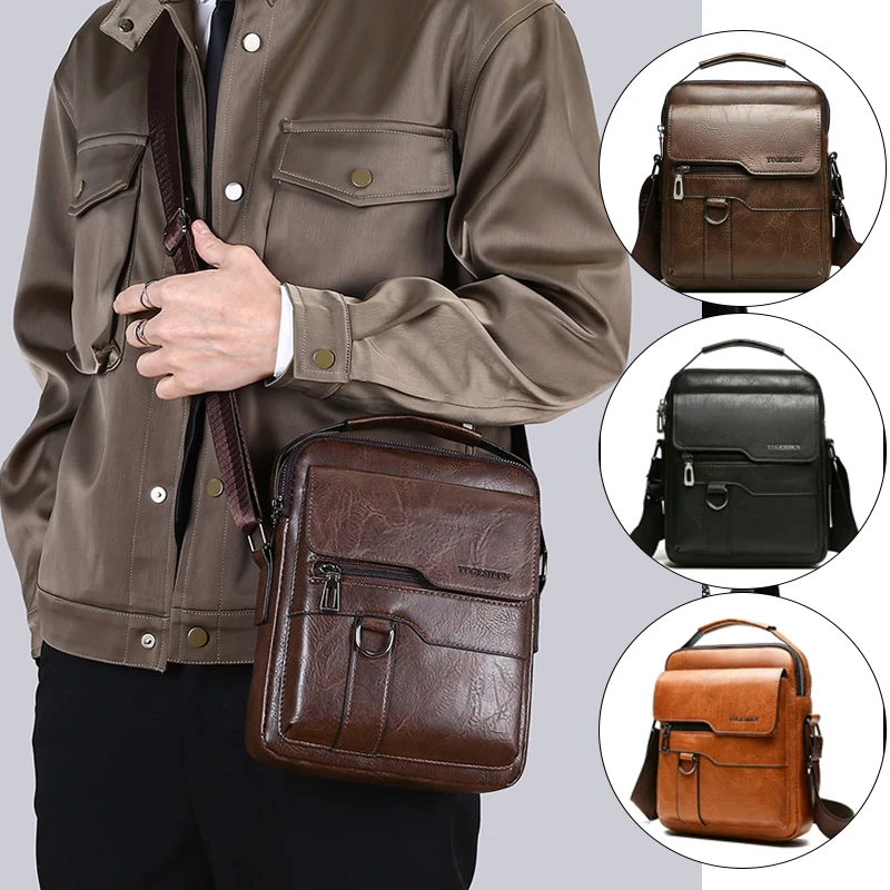 Bullcaptain Casual Men's Shoulder Bags Business Messenger Bag high-Quality Men's Cow Leather Bag's Mini Large Capacity Pocket