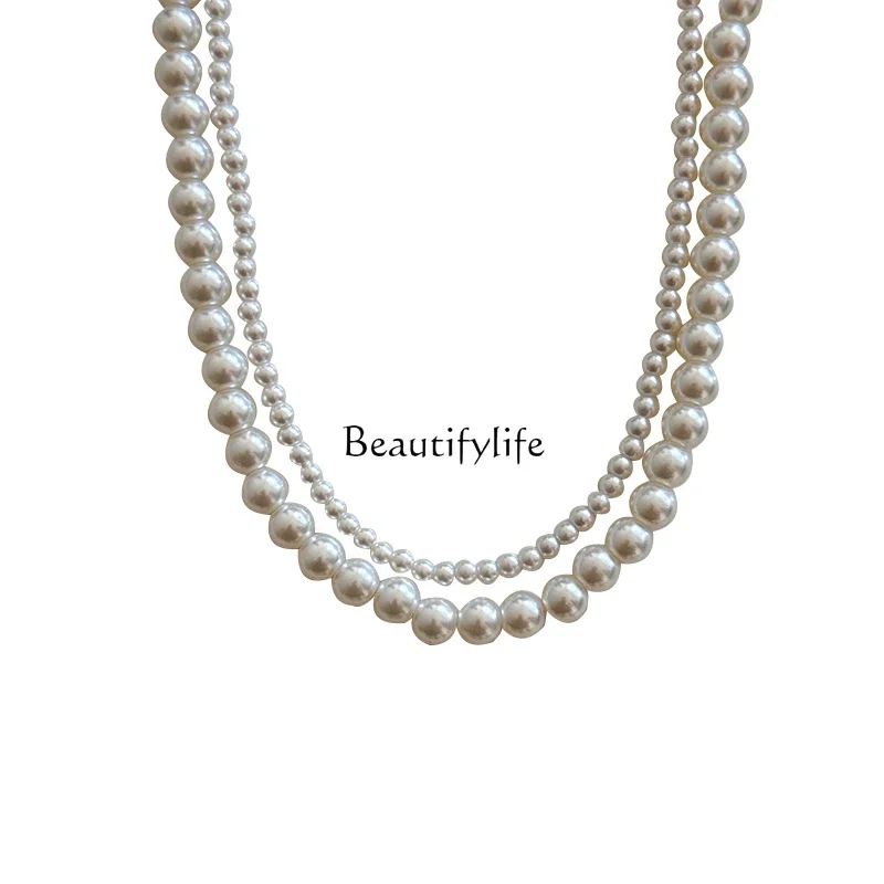 

Double-layer winding pearl accessories women's light luxury niche stacked collarbone chain jewelry