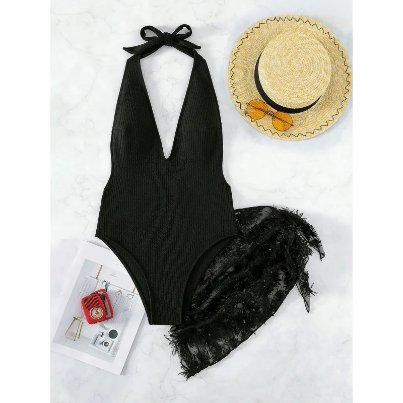 Monochrome Swimsuit for Women, Sexy One Piece Bikini, Spot Goods, 2022