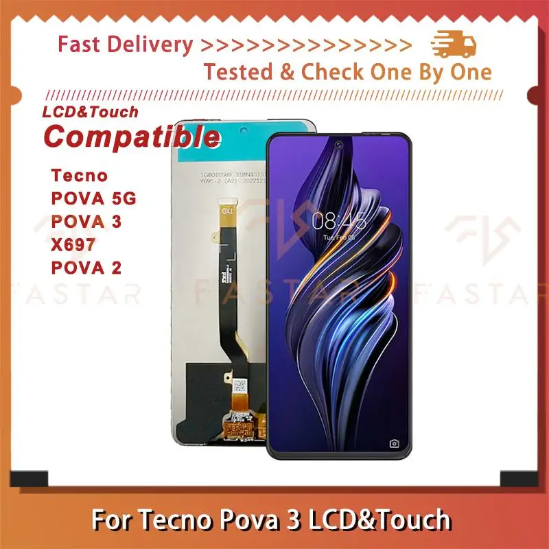 

6.9"Tested For Tecno POVA 5G lcd POVA 3 POVA2 lcd LE7 LE8 X697 LCD Display Digitizer Assembly replacement Screen Pova 2 Pova3