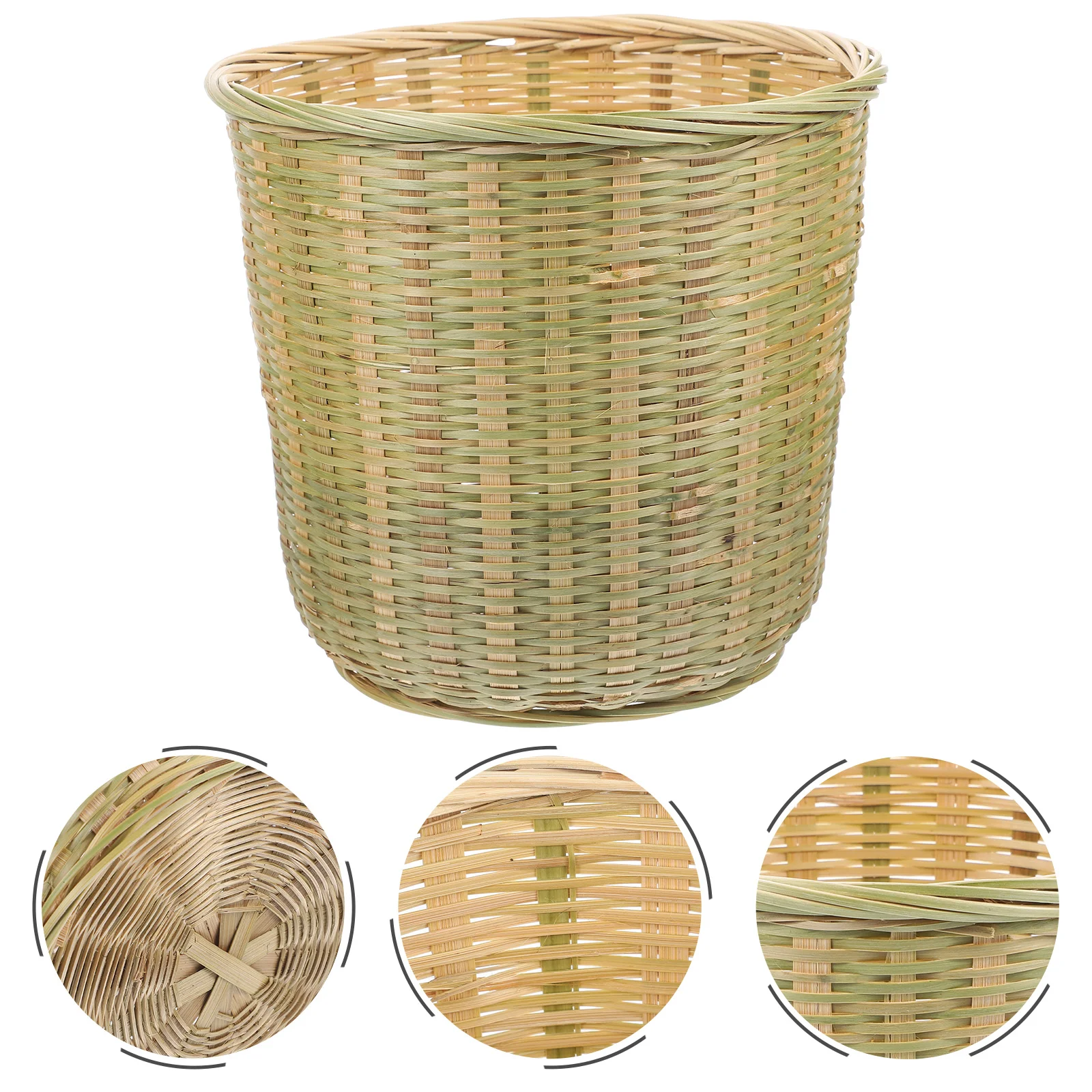 Bamboo Storage Basket Vegetable Snack Serving Baskets Trash Can with Lid Organizer Woven Sundries Multifunctional Office Bin