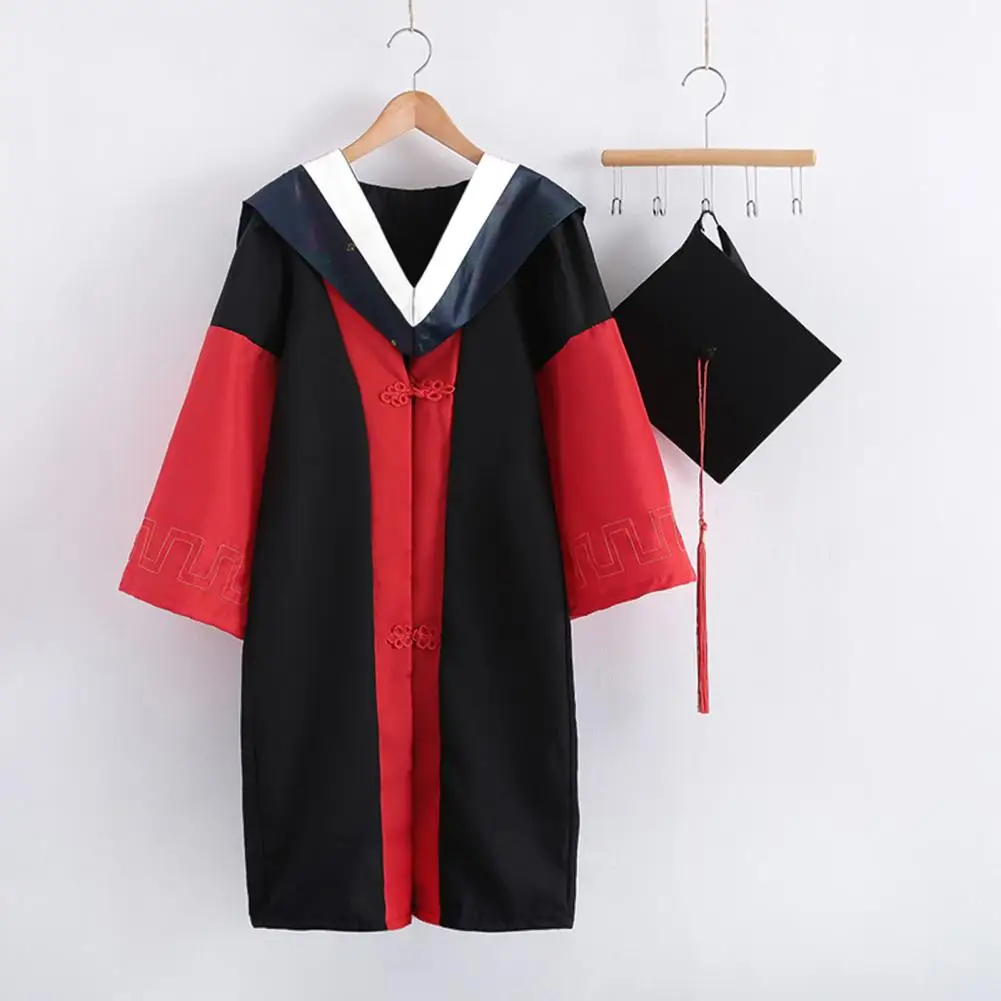 1 Set Graduation Uniform Master Doctor Dean School Uniforms V Neck Loose Breathable Polyester Elegant Festive Academic Uniform