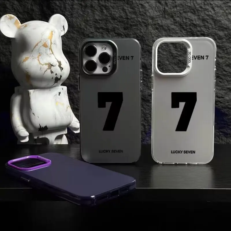 INS Lucky Number Seven Case For iPhone 11 12 13 14 15 Pro Max Plus XR X XS Max 7 8 Plus  Matte IMD  Silicone Cover