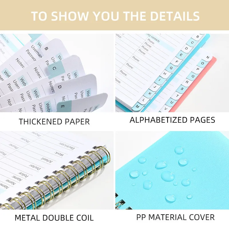 A6 Hardcover Coil Password Book Simple Password Keeper Book with Alphabetical Tabs Advanced Conference Notebook BJB06