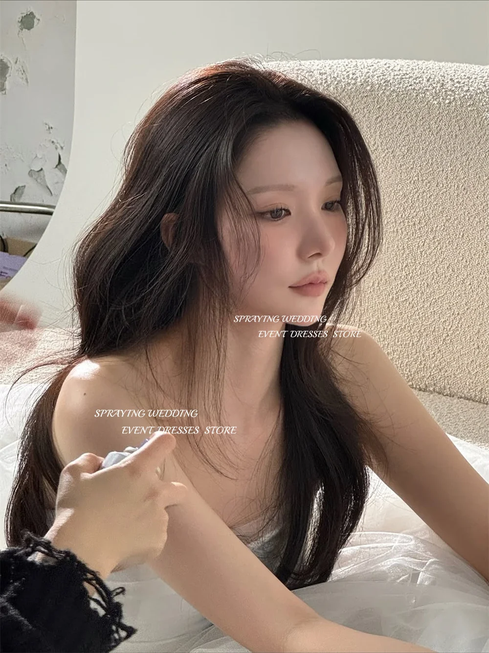 シンプルなアイボリーチュールウェディングドレス韓国フォトシュートストラップレスAラインロングブライダルガウンコルセットカスタマイズ 웨딩드레스2026