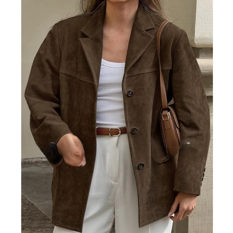 

Самая продаваемая однотонная замшевая куртка в западном стиле для женщин на Amazon в Европе, Америка, новый костюм Майяра, женская одежда