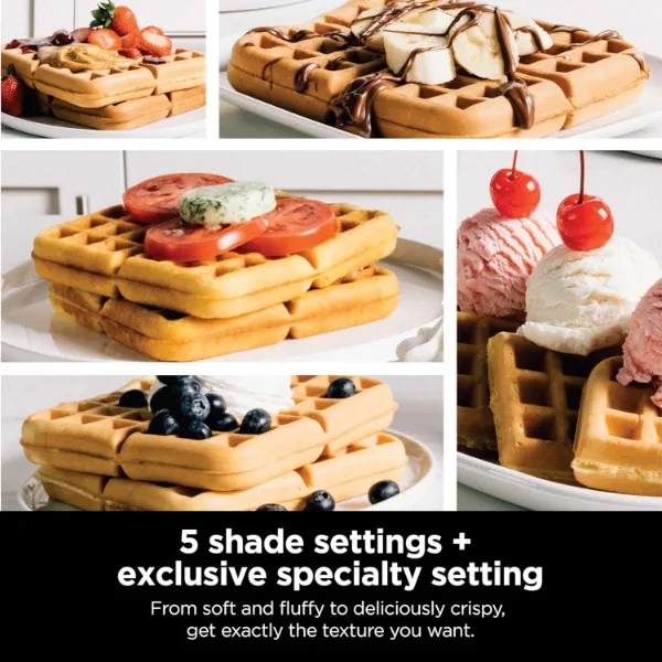 Ninja BW1001 NeverStick PRO Belgian Waffle Maker, Vertical Design, 5 Shade Settings, with Precision-Pour Cup & Chef-curated