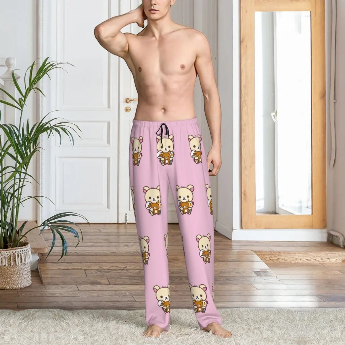 Benutzerdefinierte Männer Rilakkuma Pyjama Hose Print Teddybär Schlaf Nachtwäsche Hose mit Taschen