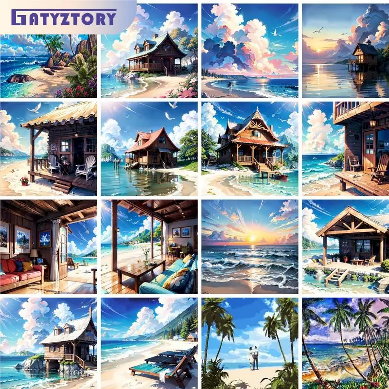 

GATYZTORY Modern Painting By Numbers For Adults Decorative Painting Seaside Landscape Artcraft Diy Gift Handpainted Picture Draw