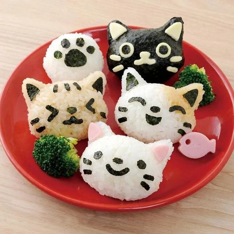 Cat Rabbit Rice Ball Mold Set Kids Cartoon Lunch Box DIY Creative Japanese Rice Sushi Tool Cake Molds Silicone Molds