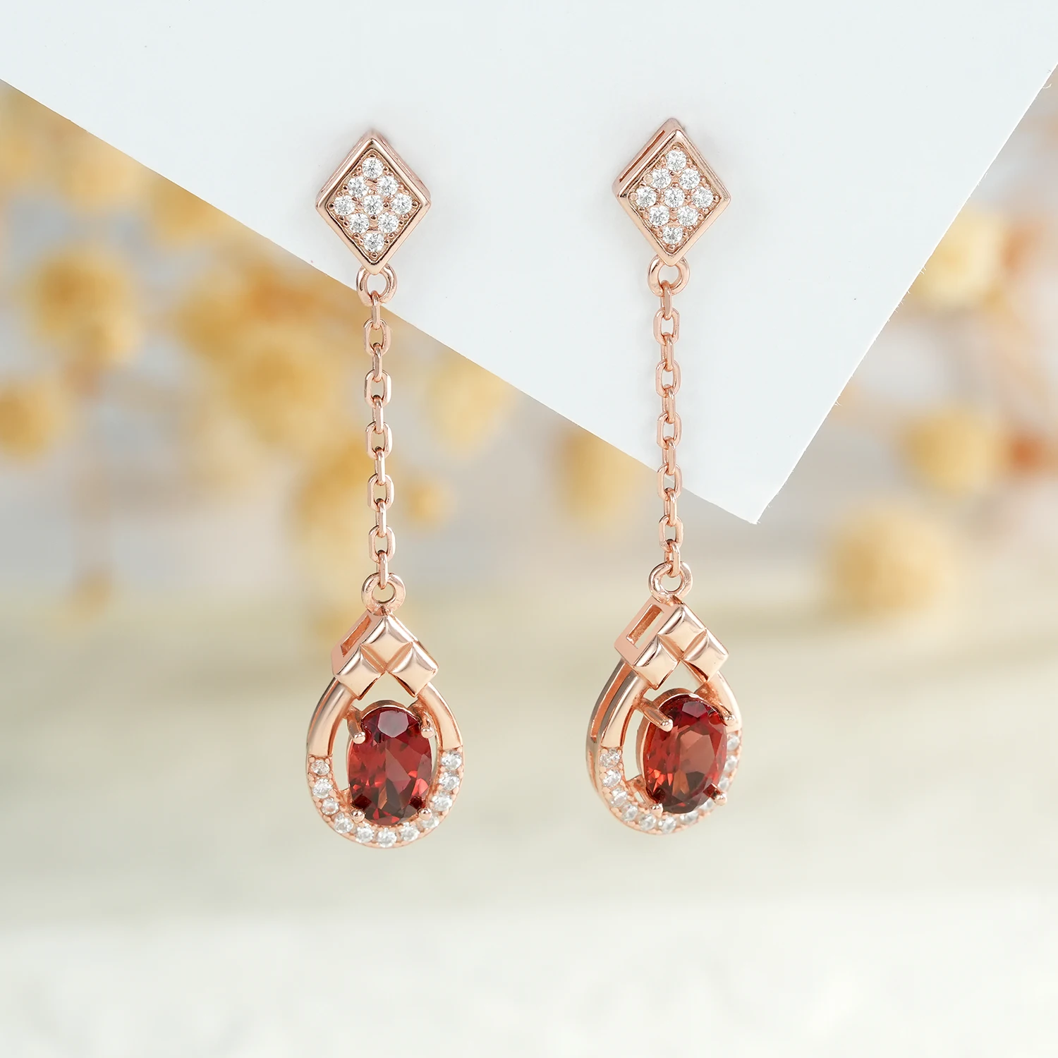 YBO Geometric Drop Earrings For Women 925 Sterling Silver Ear Wire Natural Red Garnet White CZ Wedding Party Dating Fine Jewelry