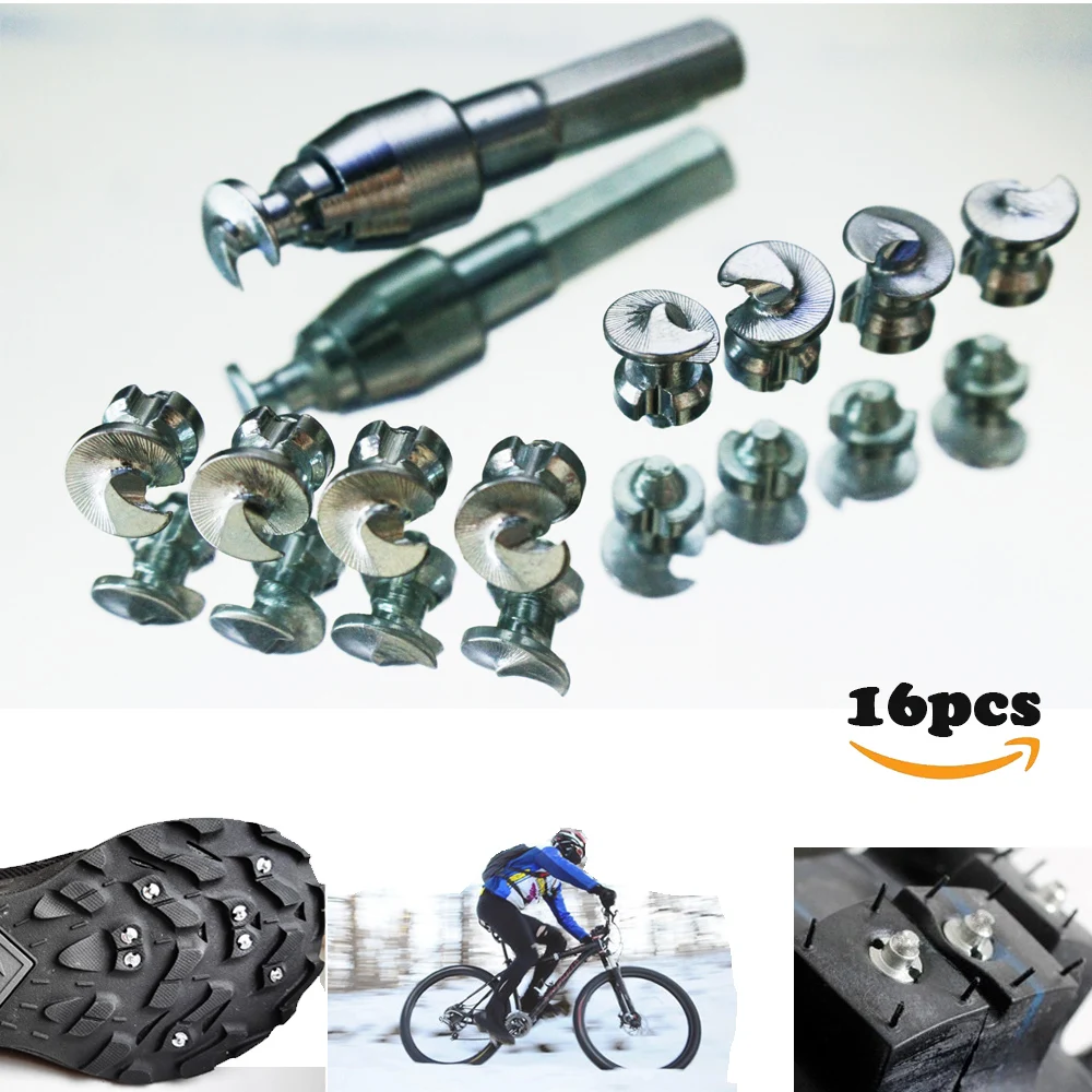 16pcs Shoes Spikes Bicycle Tyre Motor Studs for Fatbike Cycling Boots Hiking Climbing Tire Girp Tips Pernos de Tornillo（6*8.5mm）