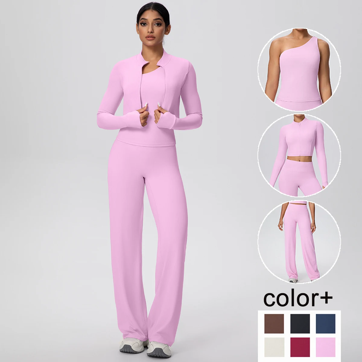 

3 шт., куртка на молнии, комплект для йоги, женские рубашки для бега, нижнее белье для йоги с нагрудником, спортивные персиковые ягодицы, широкие брюки, комплект для йоги