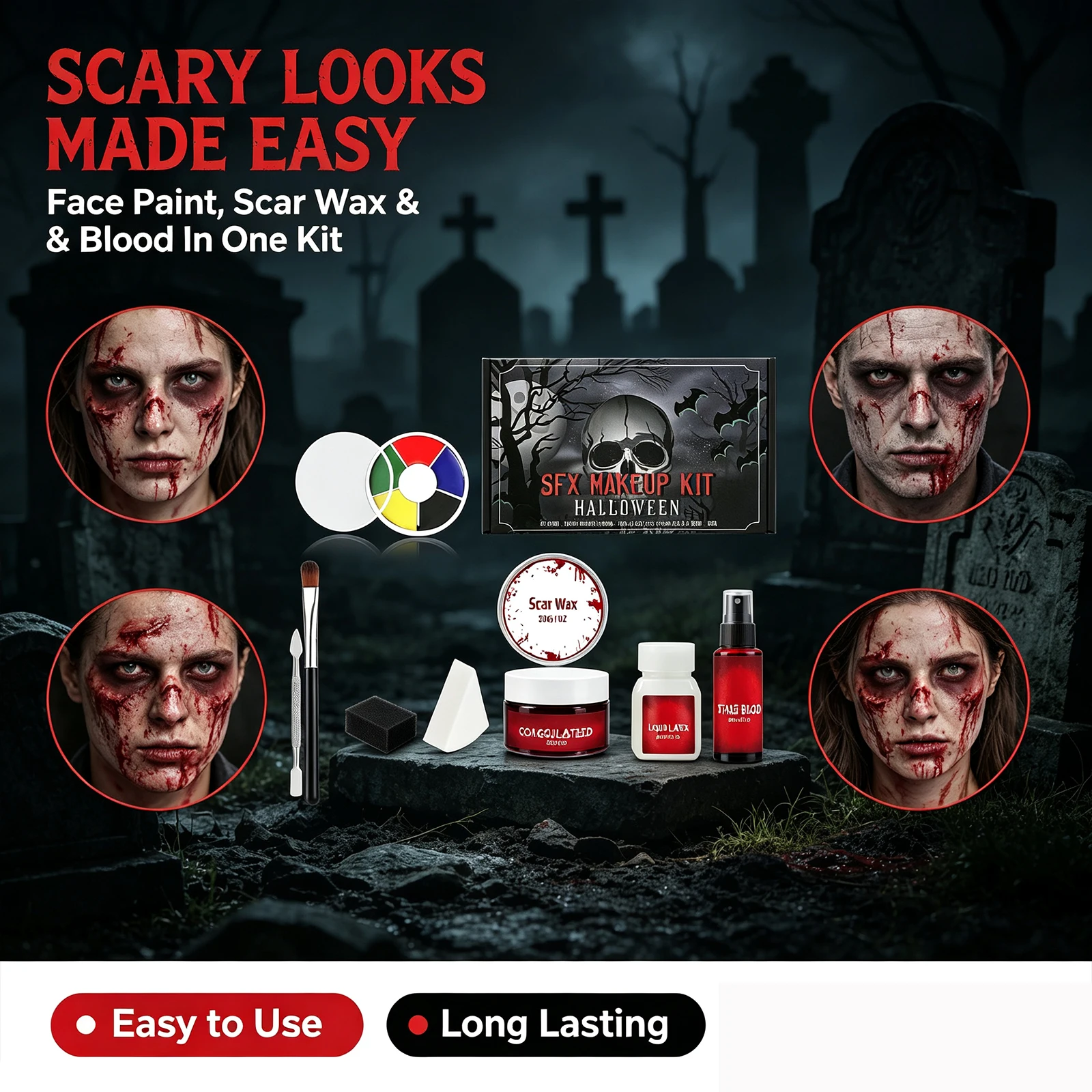 Halloween Makeup Kit Special Effect SFX Makeup Professional Fake Blood Paint Scar Wax Halloween Special Effect Make Up Cosmetics