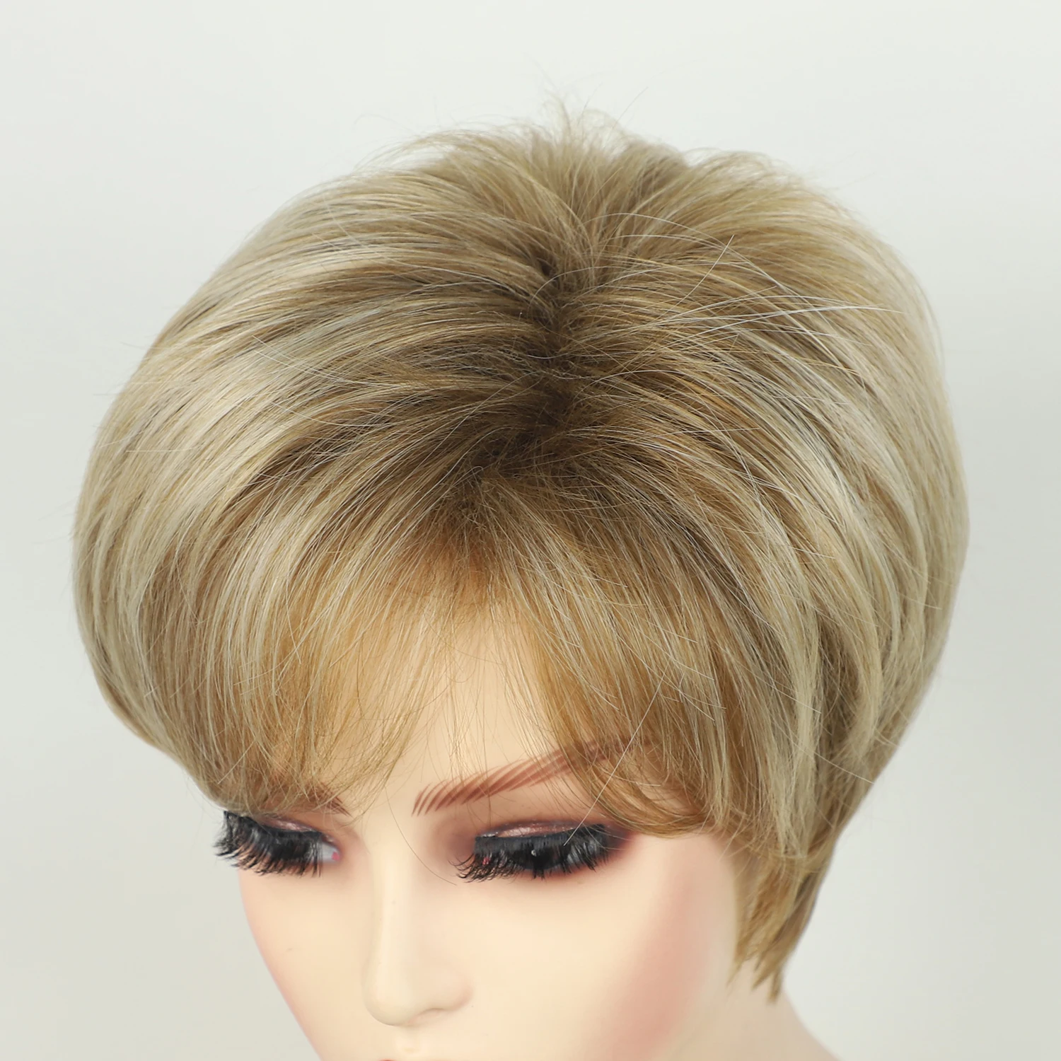 Perruque synthétique courte avec frange pour femme, blonde ombrée, coupe Pixie, coiffure pour maman, 03/fête