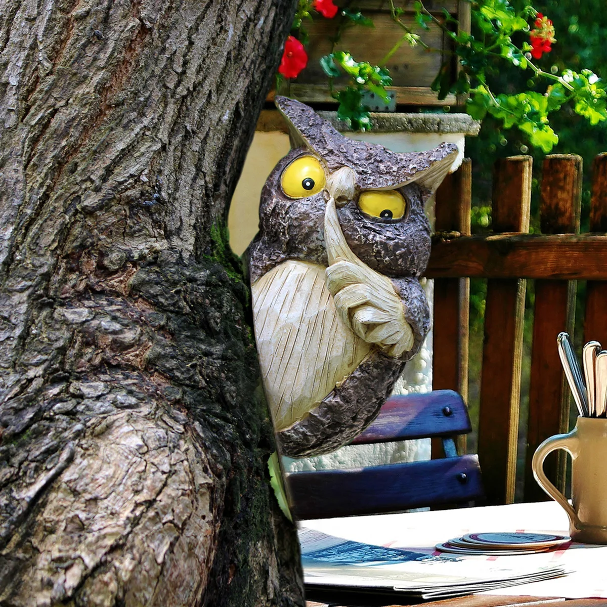 

Simulated Hissing Owl Ornament, Realistic Resin Garden Decor for Tree Hanging, Outdoor Yard Patio Decoration