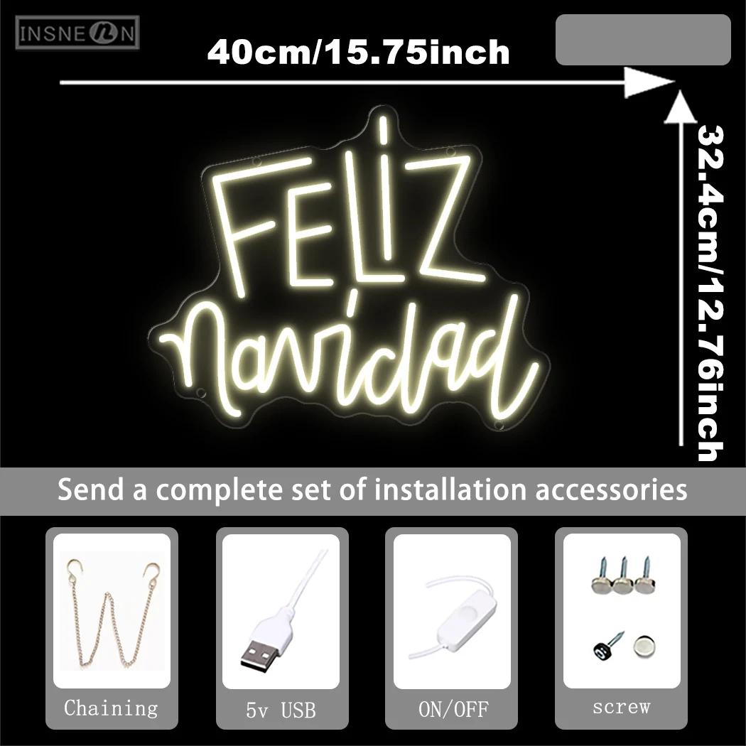 Feliz Navidad Neon Sign Led Lights Christmas Party Home Room New Year Bedroom Wall Decor Lamp Merry Christmas Gift LED Neon Sign