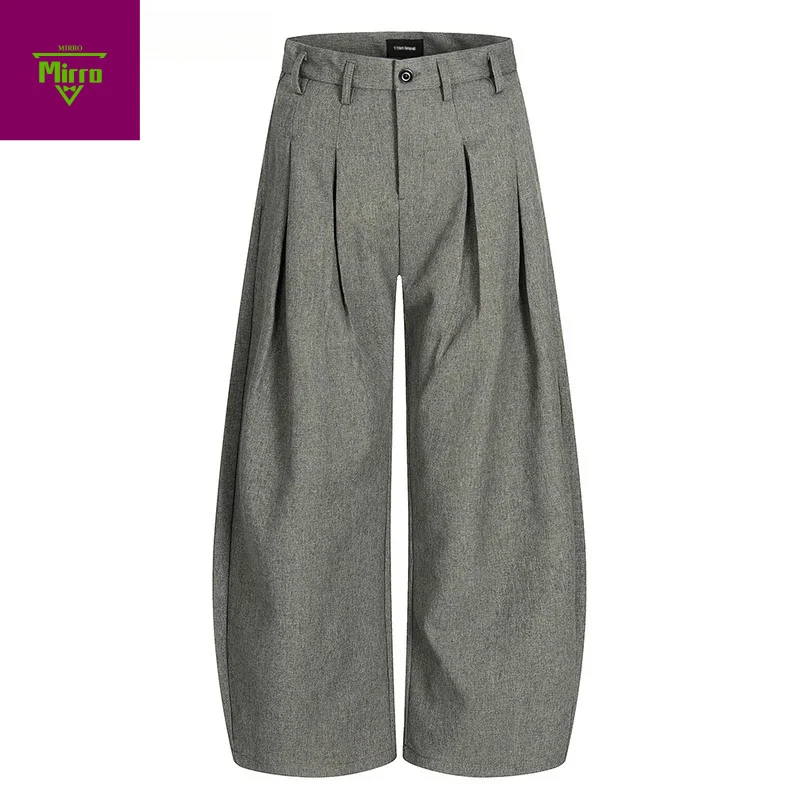 

【Mirrordust】Плиссированные повседневные костюмные брюки, мужские осенне-зимние уличные брюки в стиле ретро, широкие мешковатые брюки-бананы, мужские брюки