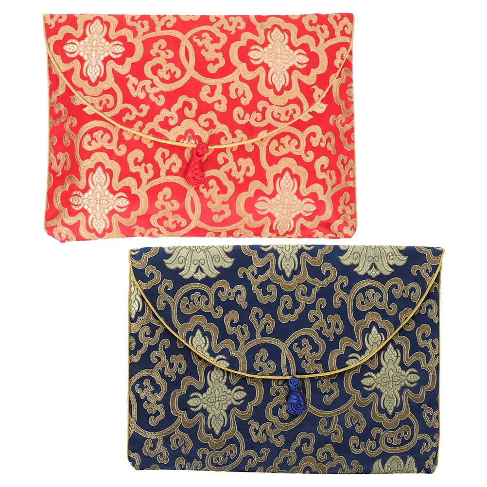 

2pcs Brocade Scripture Storage Bags Pouches Decorative Chinese Style Wrapping Organizer Travel Home Office Temple