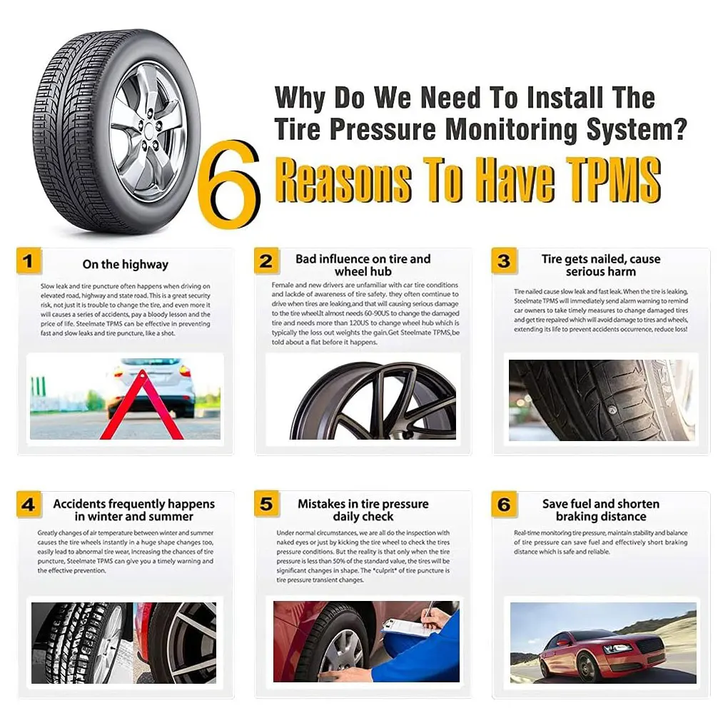 Bluetooth 5.1 Wireless APP Display Car TPMS Tire Pressure Alarm System Sensor Car TPMS Tpms Tire 4Pcs