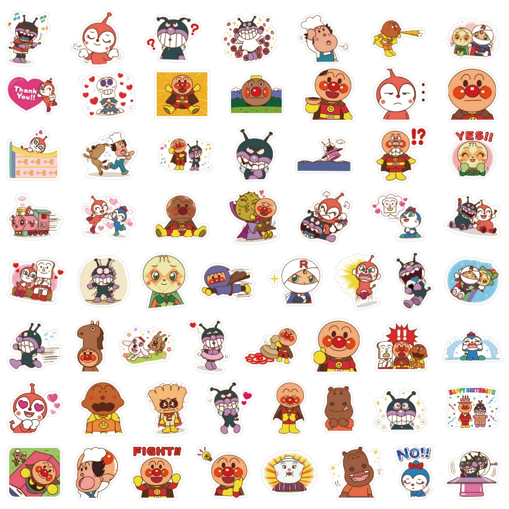 10/30/60/120pcs Kawaii Anpanman Anime Stickers Funny Cartoon Sticker Scrapbooking Fridge Luggage Jam’s Uncle Decal Decoration