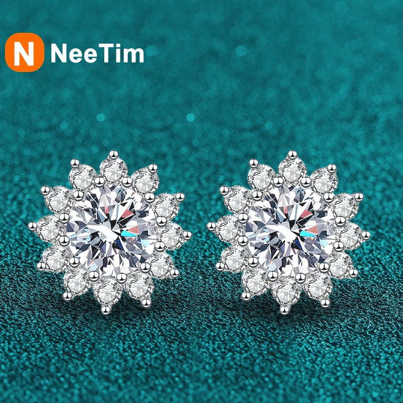 NeeTim 1CT Moissanite Earring For Women Girl 925 Sterling Silver Sparkling Diamond Ear Studs Wedding Engagement Jewelry Gift