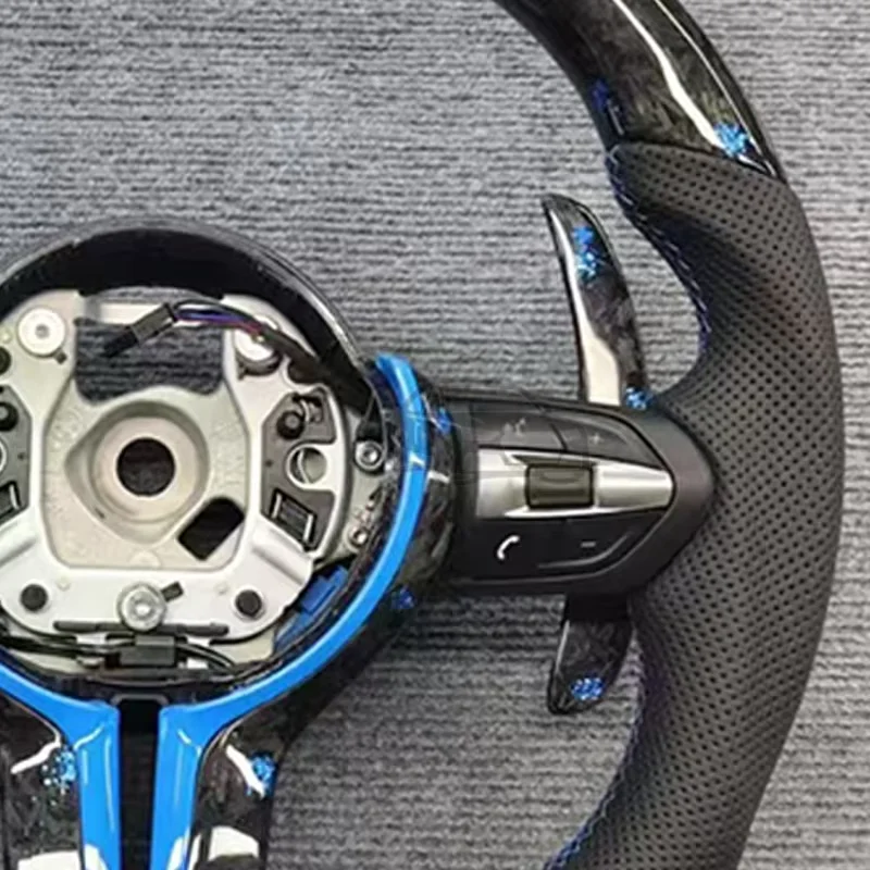 Used for BMW F06 F07 F30 F31 F01 F02 F20 F21 F22 F32 F33, light blue forged style modified steering wheel